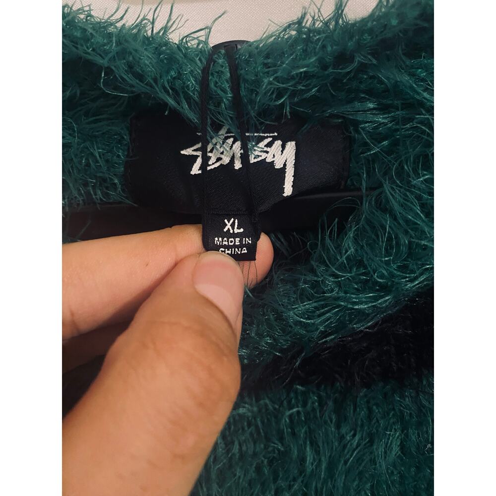 Stussy Black / Green Striped Hairy Crewneck Sweater - Picture 4 of 6